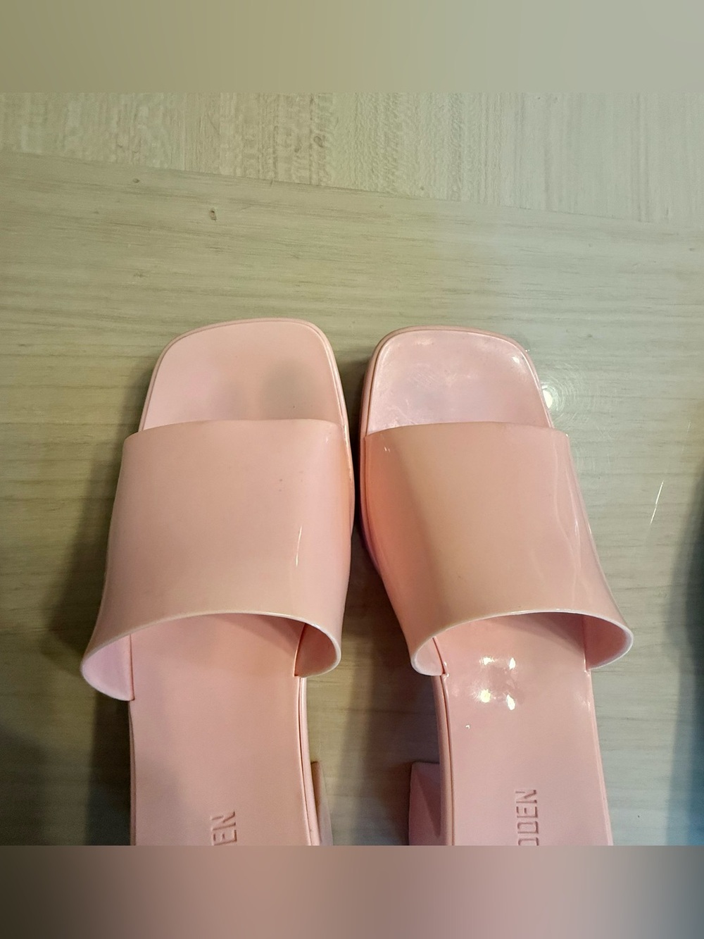🩵 Steve Madden Harin Sandals Pink Baby Blue Patent Slide Mules 10 Barbie - Picture 12 of 16